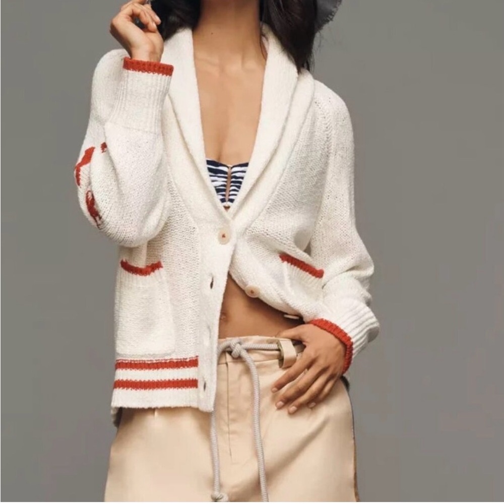 Anthropologie Maeve American Flag USA Chunky Knit Cardigan Sweater XL NEW - Picture 4 of 5